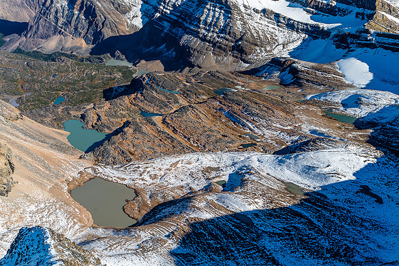 Tele of some of the lakes in the hanging valley south of the summit.