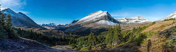 Views from near Nigel Pass, Nigel Creek descending at left, Brazeau River at right.
