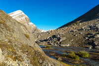 Getting ready to cross the Brazeau River. Nigel Pass on the center left here and our route out of sight to the right.