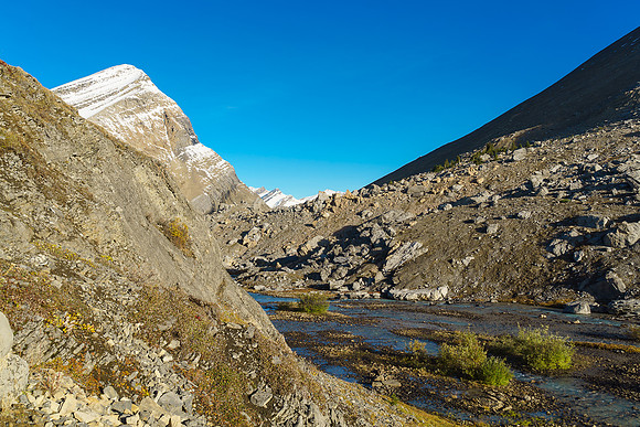 Getting ready to cross the Brazeau River. Nigel Pass on the center left here and our route out of sight to the right.