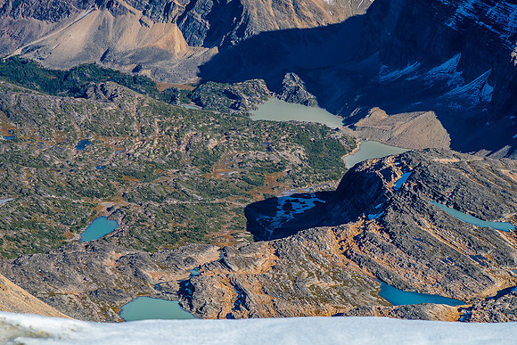 Tele of some of the lakes in the hanging valley south of the summit.