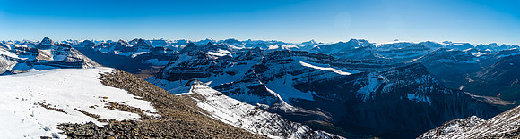 A fine summit pano looking west over Cline Pass at many 11,000ers in the distance.