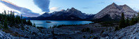 It's still fairly dark as we pass the turnoff for the Upper Kananaskis Lakes Loop trail and look back at the lake.