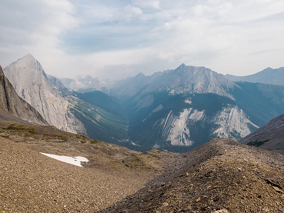 A view back down the intervening lateral moraine that we crossed from the lower left.