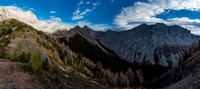 Another view into upper Invincible Creek Valley with Nomad just left of center and Indefatigable on the right.