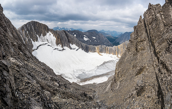 Finally the gully flattens out a bit down to the NW glacier below. We stayed on the left (skier's).