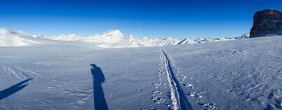 Looking back at Thompson and Portal Peak at center and St. Nicholas at right.