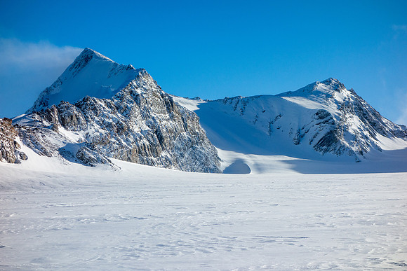 The gorgeous twin summits of Mount Olive. The most popular line of ascent is via the St. Nicholas / Olive col at far left
