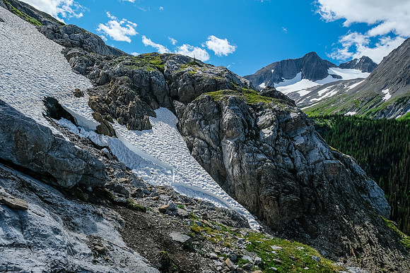 The headwall is more difficult and exposed with snow.