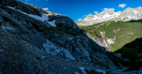 The headwall into the Foch Creek / Aster Lake region is stiffer due to snow.