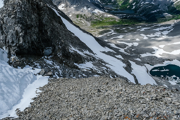 Views down the access bench to the valley below.
