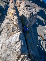 Descending the crux notch.