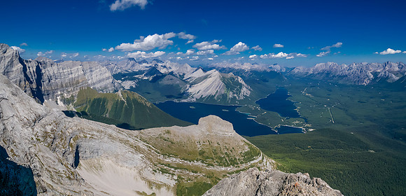 Looking north off the ridge over The Turret towards Kananaskis Lakes.