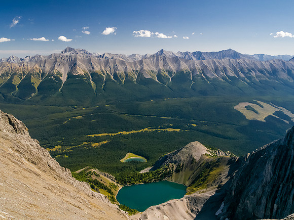 Rae, Storm, Mist, Tyrwhitt & Storelk rise over Fox and Frozen Lakes.