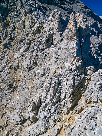 Descending the crux notch.
