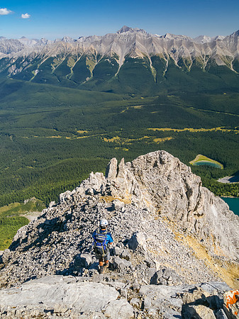 Heading down loose terrain on the NE ridge.