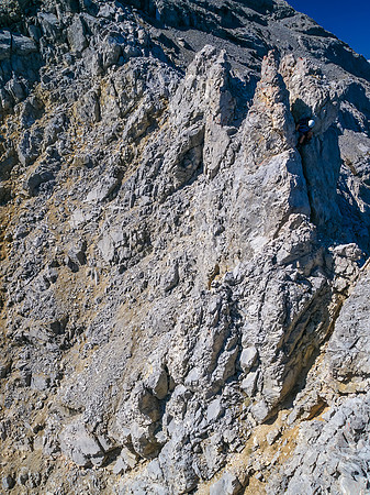 Descending the crux notch.