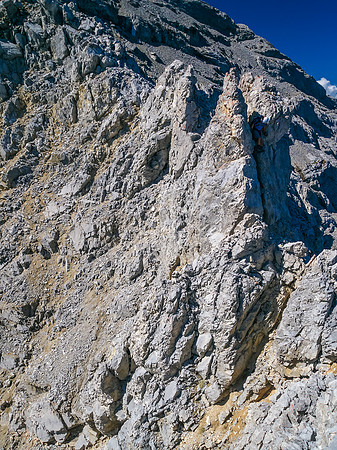 Descending the crux notch.