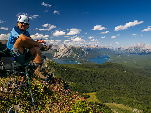 A nice vantage point to take a breather - Lower Kananaskis Lake in the distance.