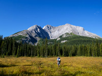 Our objective comes into view - the ascent ridge is above Harvey and slightly right of him.