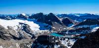 Lovely lakes and tarns in the upper Martin Creek valley with the Clearwater Glacier and Mountain.