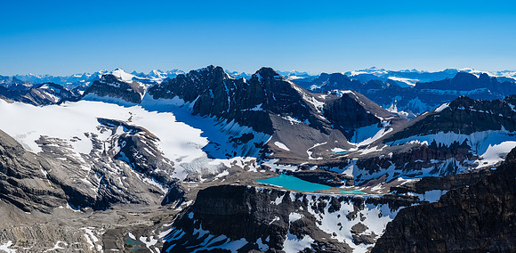 Lovely lakes and tarns in the upper Martin Creek valley with the Clearwater Glacier and Mountain.