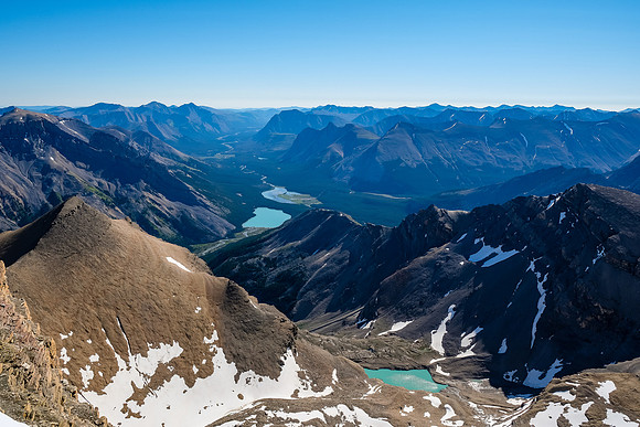 Views east off the summit towards Martin and Trident lakes.