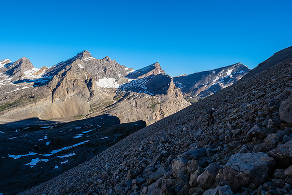 Grinding our way up west scree slopes of Mount Harris.