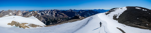 Traversing from the lower west to the higher east summit.
