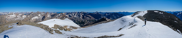 Traversing from the lower west to the higher east summit.