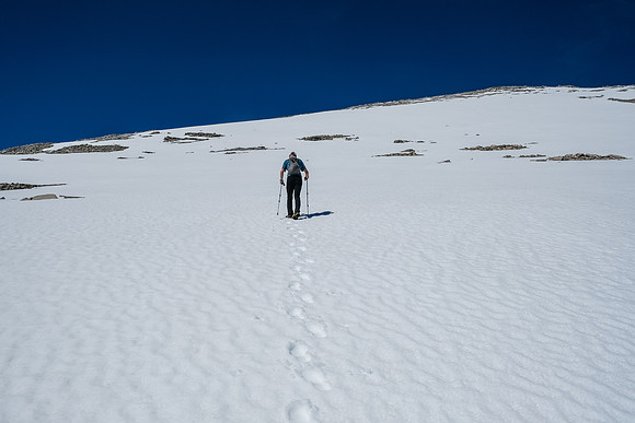 Snow on the upper slopes assisted both ascent and descent.