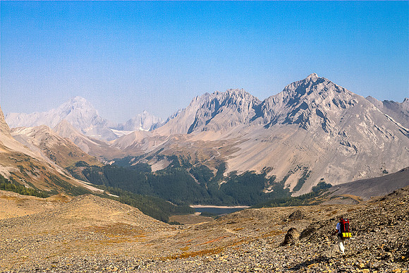 There was an obvious trail in the scree that took us down into the Three Isle headwater valley and towards Three Isle Lake