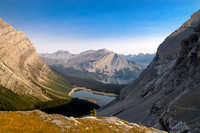 Gorgeous views from the upper headwall back over our ascent route - note the trail in the scree to the right.