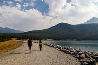Almost there! Cross the Upper Kananaskis Lake dam just before the parking lot.