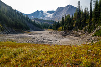 We dropped our backpacks near this dried up tarn before turning left (east) up the west ridge scramble route on Sarrail.