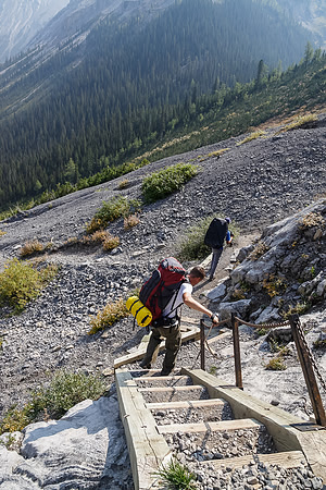 The stairs make short work of the cliffs around the headwall.