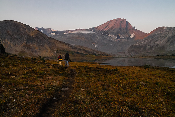 Leaving Aster Lake camp in early morning light towards Warrior Mountain, which we scrambled the day before.