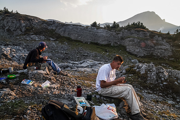 Evening at camp after scrambling Warrior, Cordonnier and Northover.