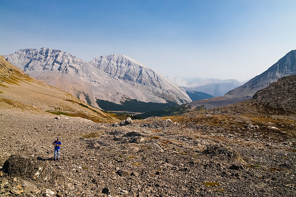 There was an obvious trail in the scree that took us down into the Three Isle headwater valley and towards Three Isle Lake