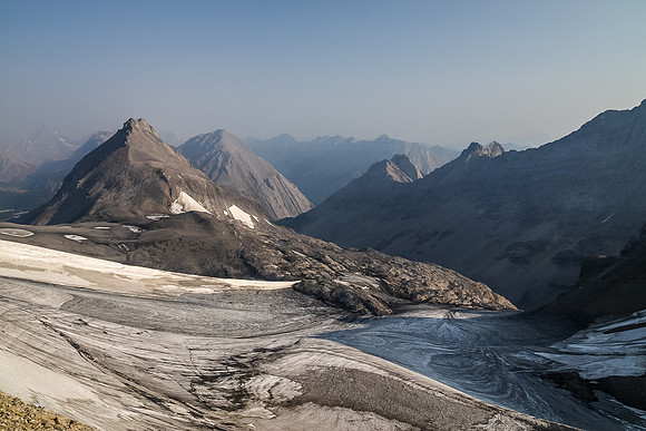 At the west shoulder of Northover looking north at an unnamed outlier of Lyautey towards Mount Putnik in the distance