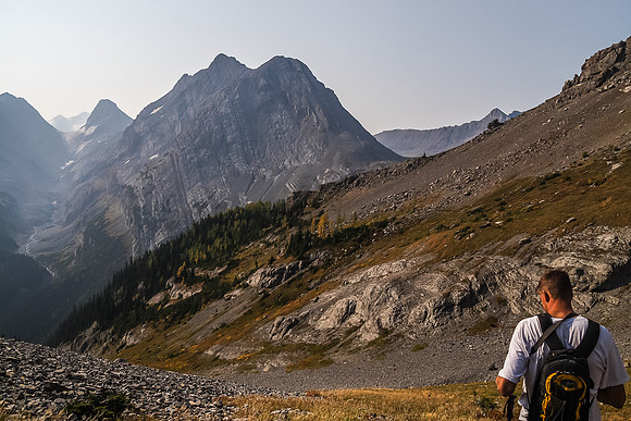 Jon looks at the traverse of Three Isle Mountain that we need to do to get back to the campground