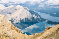 Upper Kananaskis Lake in the foreground with Lower Kananaskis Lake beyond from the summit.