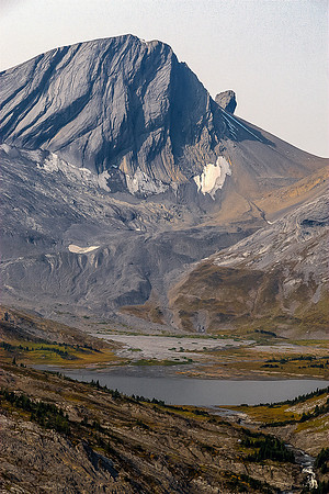 Great view over Aster Lake and Creek of Warrior Mountain and its striking appendage, Waka Nambe.