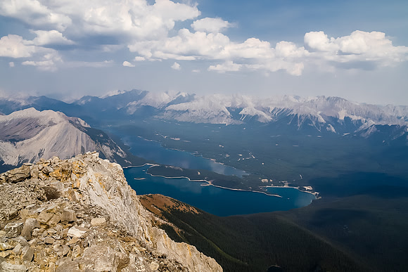 Another view over the Upper and Lower Kananaskis Lakes (car parked to the right) with the Opal Range beyond.
