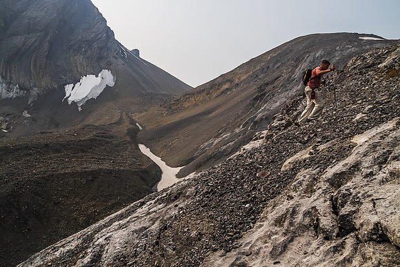 Jon leans into our third peak of the day up the lower section of Northover's south ridge.