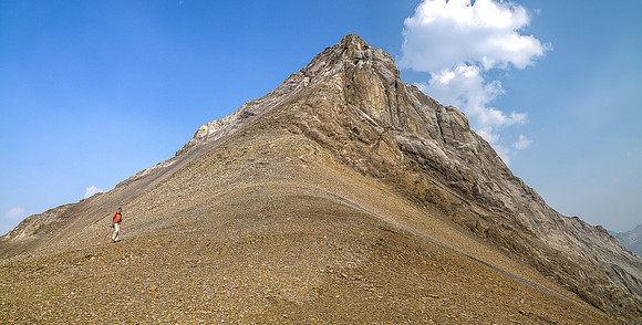 Jon crosses the south ridge of Northover.