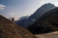 Jon hikes back across the south ridge of Northover on the way back to our Aster Lake camp.