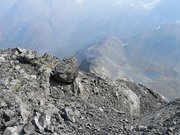 Another view down the loose crack / gully that led us to the summit.