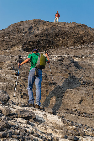 Jon leads up the easy ledges / slabs on Warrior's east face under the glacier.