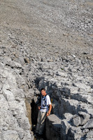Jon finds a rock crevasse on the lower slope of Worthington.